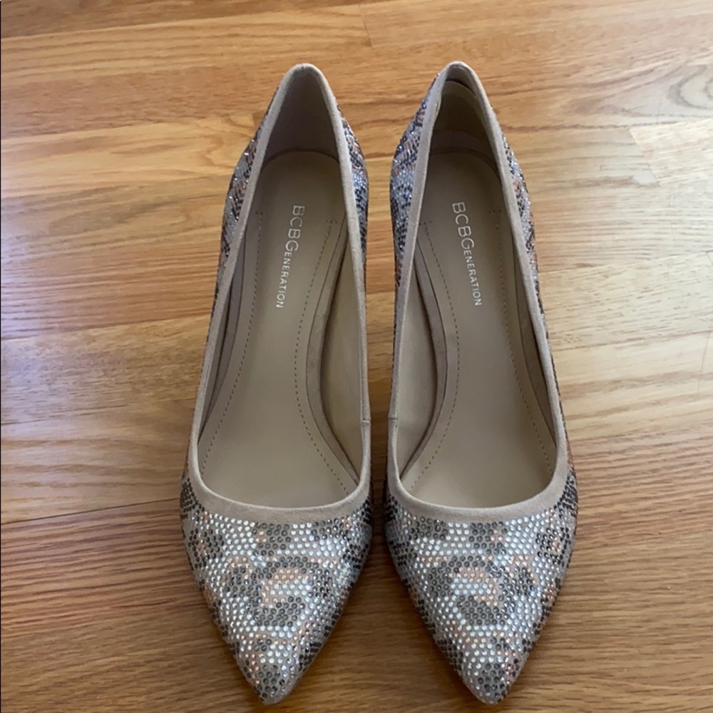 BCBG leopard rhinestone print heels. Size 8